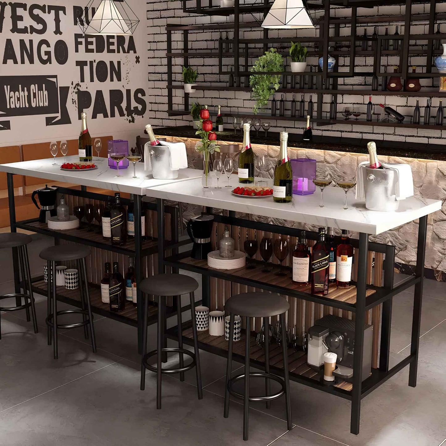 Kitchen Island with Seating – 3-Piece Counter Height Dining Table Set with Storage Shelves