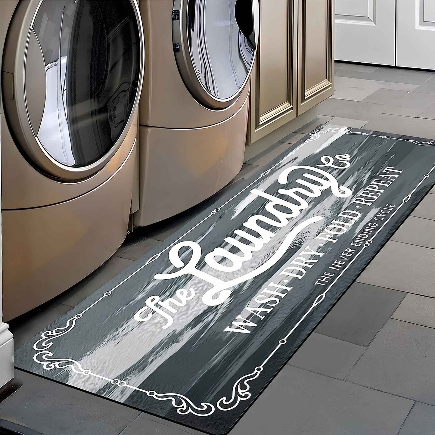 20” x 48” Laundry Room Rug Runner – Waterproof Non-Slip Rubber Kitchen & Floor Mat, Cushioned Anti-Fatigue Farmhouse Runner Rug