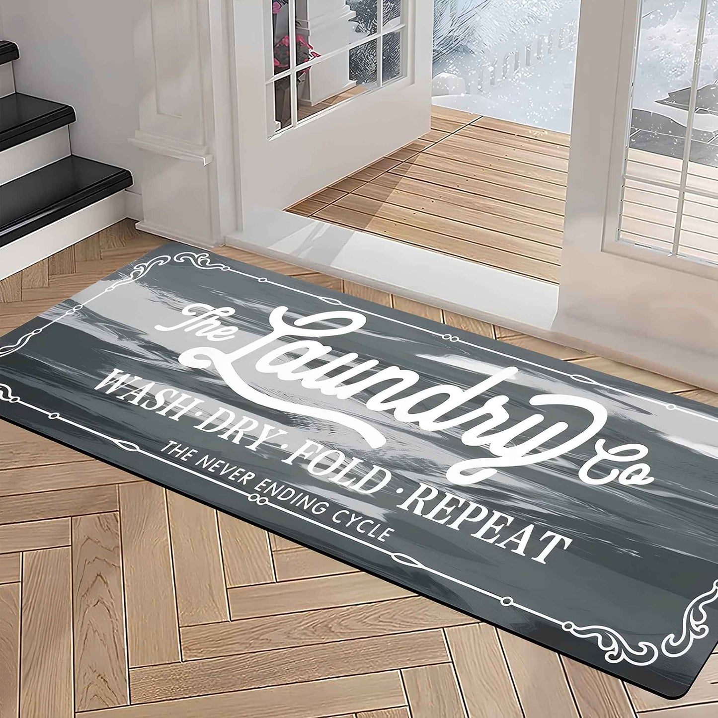 20” x 48” Laundry Room Rug Runner – Waterproof Non-Slip Rubber Kitchen & Floor Mat, Cushioned Anti-Fatigue Farmhouse Runner Rug
