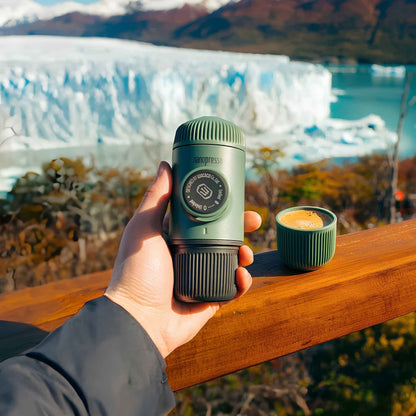 Nanopresso Portable Espresso Maker with Protective Case – Manual Travel Coffee Machine for Camping & Office (Moss Green)