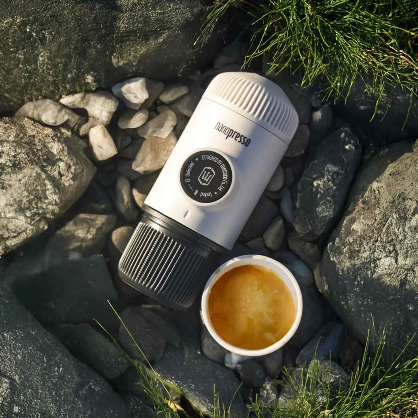 Nanopresso Portable Espresso Maker with Protective Case – Manual Travel Coffee Machine for Camping & Office (Chill White)