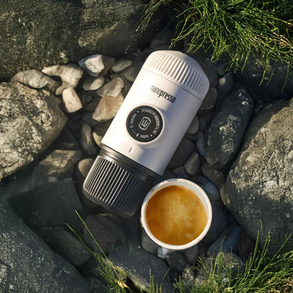 Nanopresso Portable Espresso Maker with Protective Case – Manual Travel Coffee Machine for Camping & Office (Chill White)