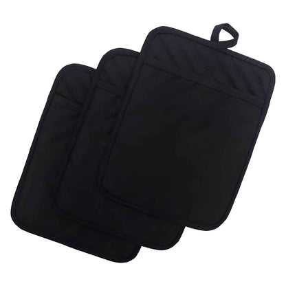 Heat Resistant Cotton Pot Holders for Kitchen – 3-Pack Pocket Oven Mitt Hot Pads for Counter & Stove Use