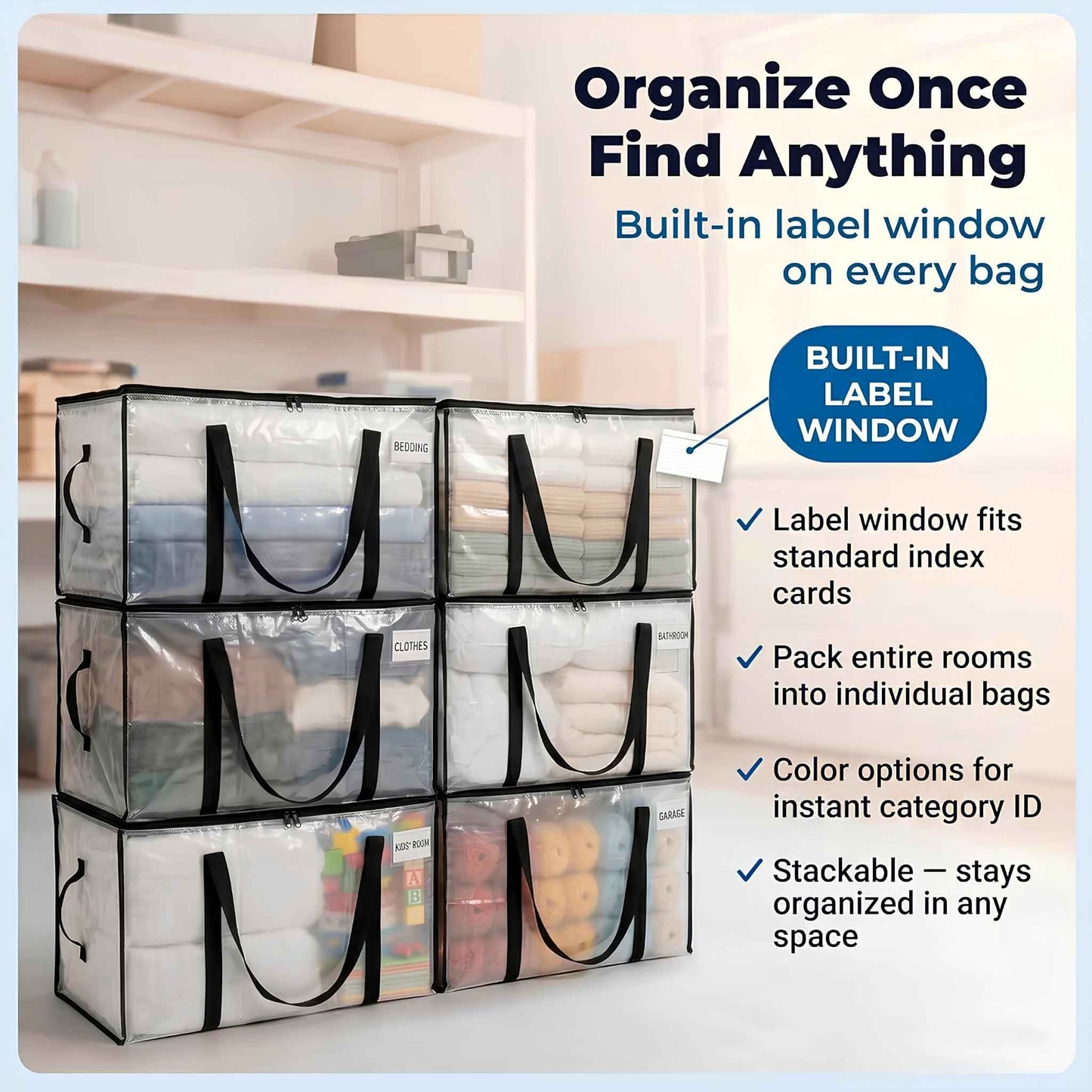 Oversized Moving Bags 6 Pack – Heavy Duty Storage Bags with Backpack Straps for Moving, Storage & Dorms