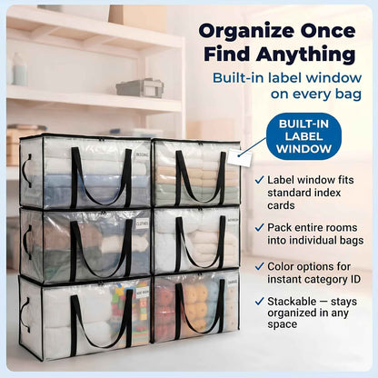 Oversized Moving Bags 6 Pack – Heavy Duty Storage Bags with Backpack Straps for Moving, Storage & Dorms