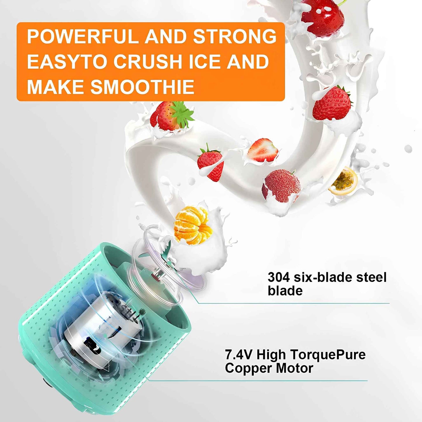 Portable Personal Blender for Smoothies & Shakes – USB Rechargeable Mini Blender with 6 Blades, 13oz