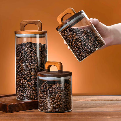 SealNest™ Glass Storage Jar with Wooden Lid – Airtight Kitchen Canister for Coffee, Tea, Spices, and Pantry Storage