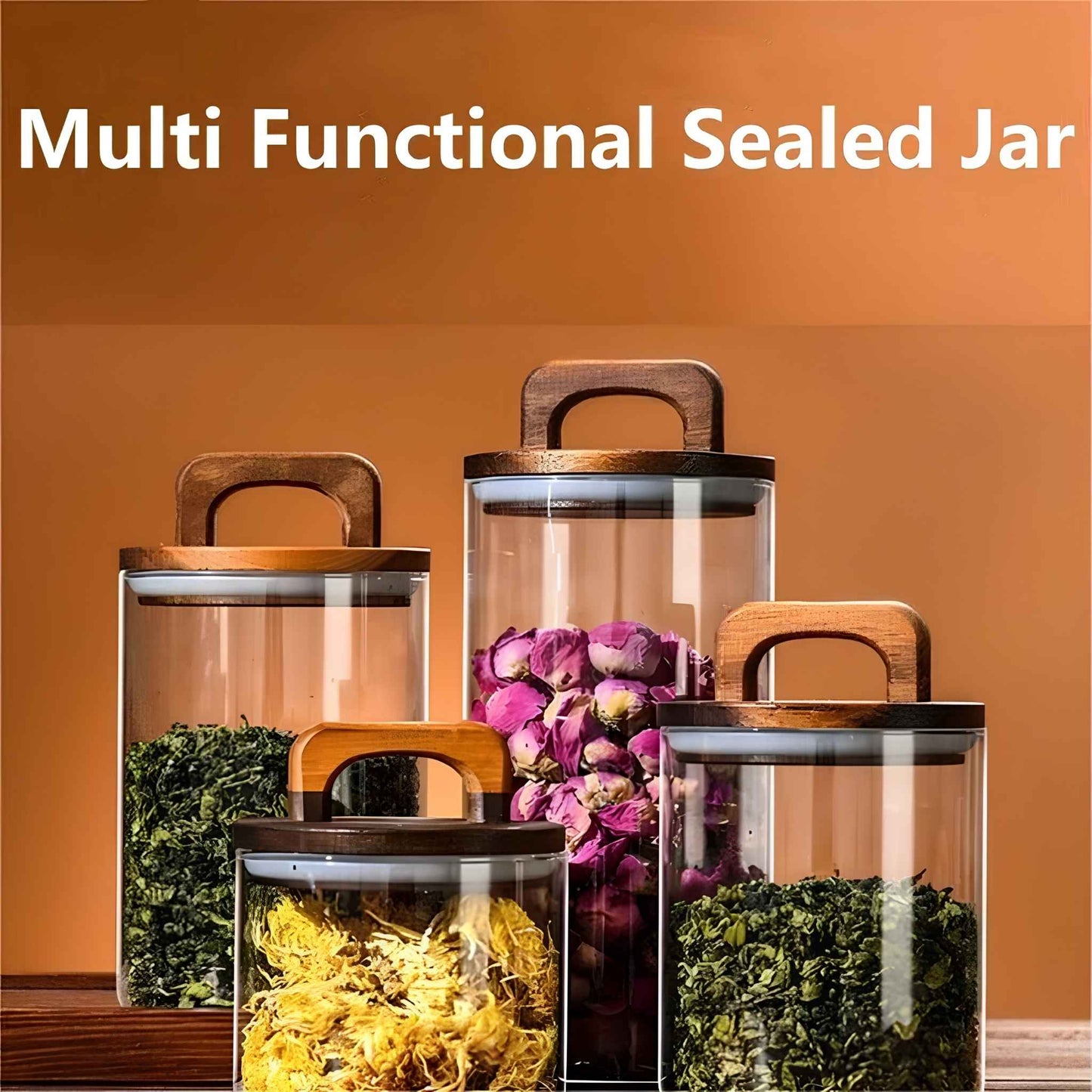 SealNest™ Glass Storage Jar with Wooden Lid – Airtight Kitchen Canister for Coffee, Tea, Spices, and Pantry Storage