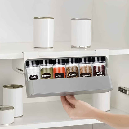 Self-Adhesive Kitchen Spice Rack – Wall-Mounted Under Shelf Spice Organizer for Kitchen Storage & Space Saving