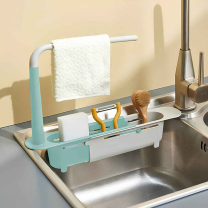 SinkSpace™ 2-in-1 Telescopic Sink Storage Rack – Adjustable Expandable Kitchen Sponge Holder & Sink Organizer