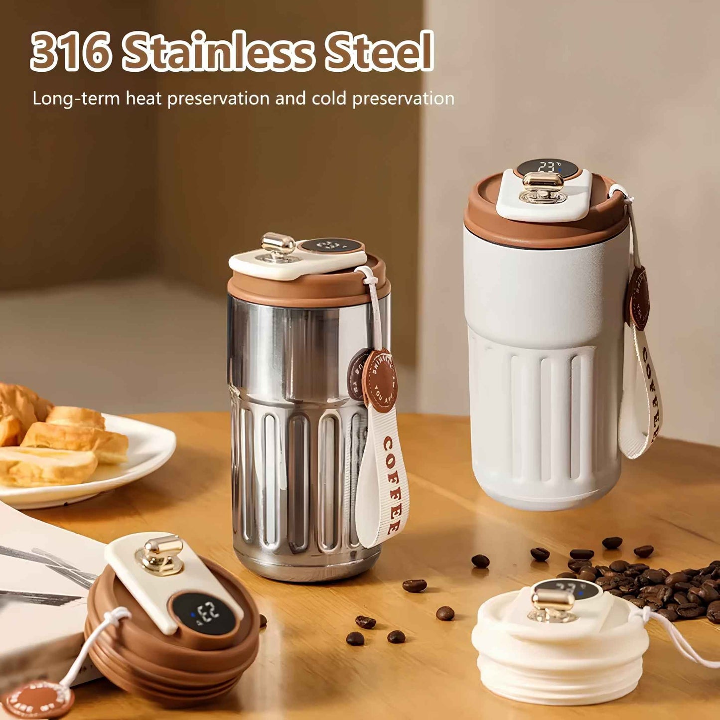 Smart Thermos Vacuum Flask with LED Temperature Display – Stainless Steel Insulated Bottle for Hot & Cold Drinks