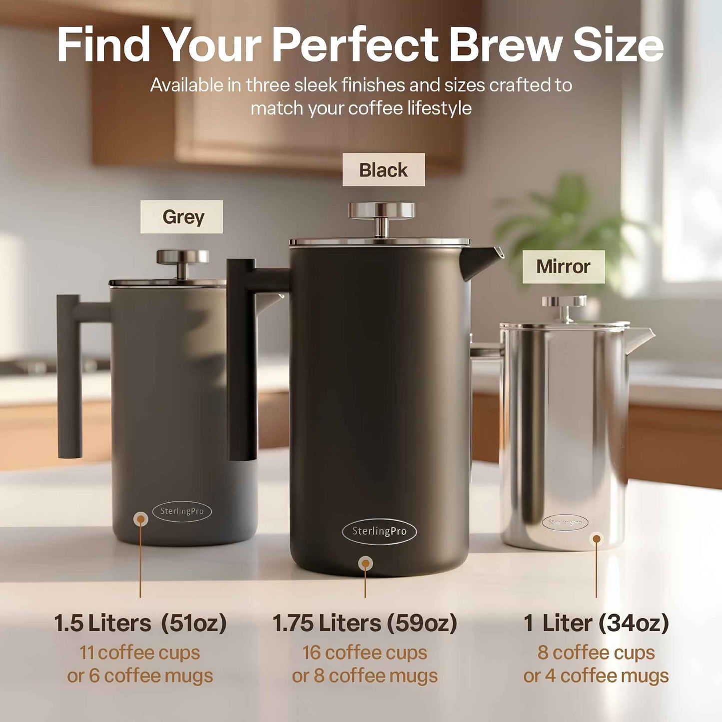 Stainless Steel French Press Coffee Maker | Double Wall Insulated (12oz–1.5L)