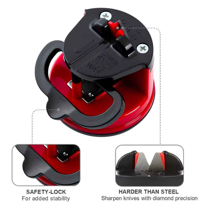 Compact Knife Sharpener with Suction Base – Manual 3-Stage Blade Sharpener Tool for Kitchen Knives, Chef Knives & Scissors