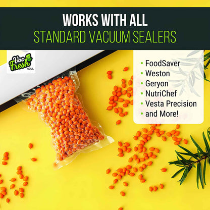 Vac Fresh Vacuum Sealer Rolls 8” x 50’ – 2 Pack Embossed Food Storage Bags for Meal Prep, Sous Vide & Freezer Storage (100 Feet Total)