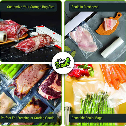 Vac Fresh Vacuum Sealer Rolls 8” x 50’ – 2 Pack Embossed Food Storage Bags for Meal Prep, Sous Vide & Freezer Storage (100 Feet Total)