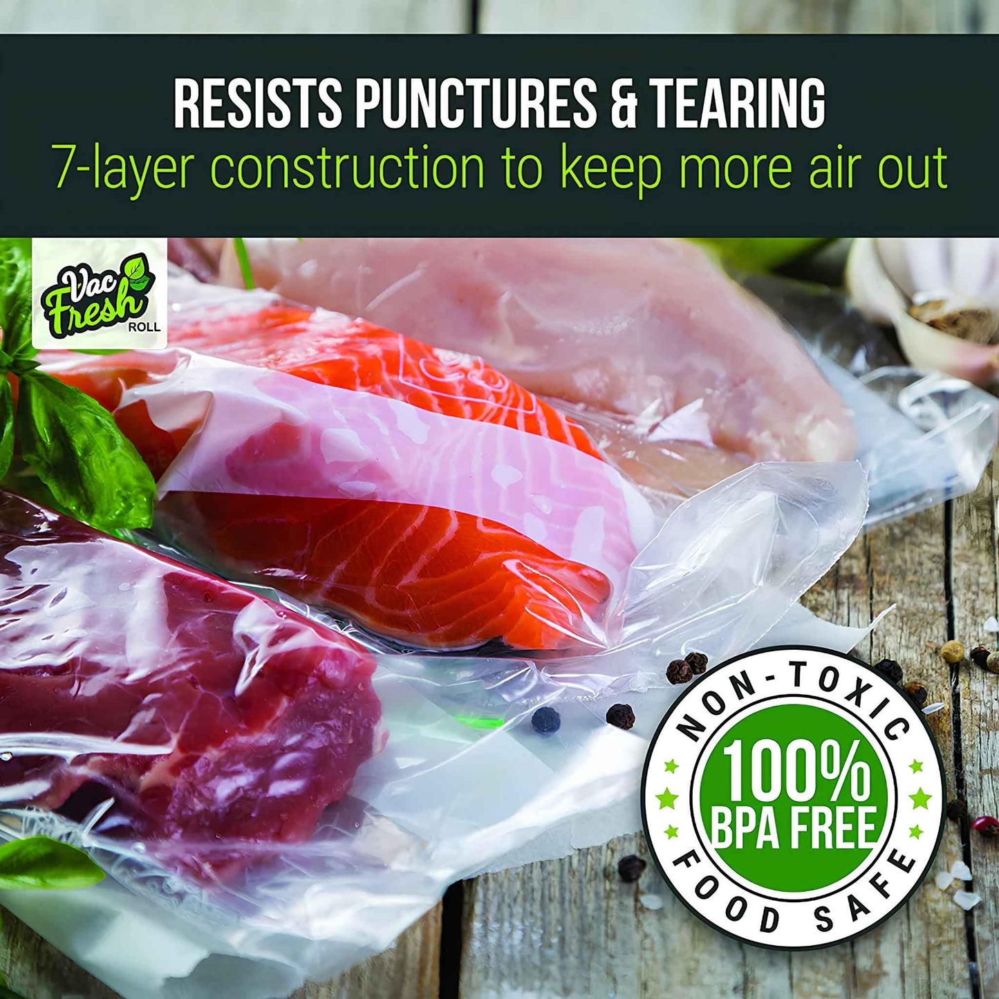 Vac Fresh Vacuum Sealer Rolls 8” x 50’ – 2 Pack Embossed Food Storage Bags for Meal Prep, Sous Vide & Freezer Storage (100 Feet Total)