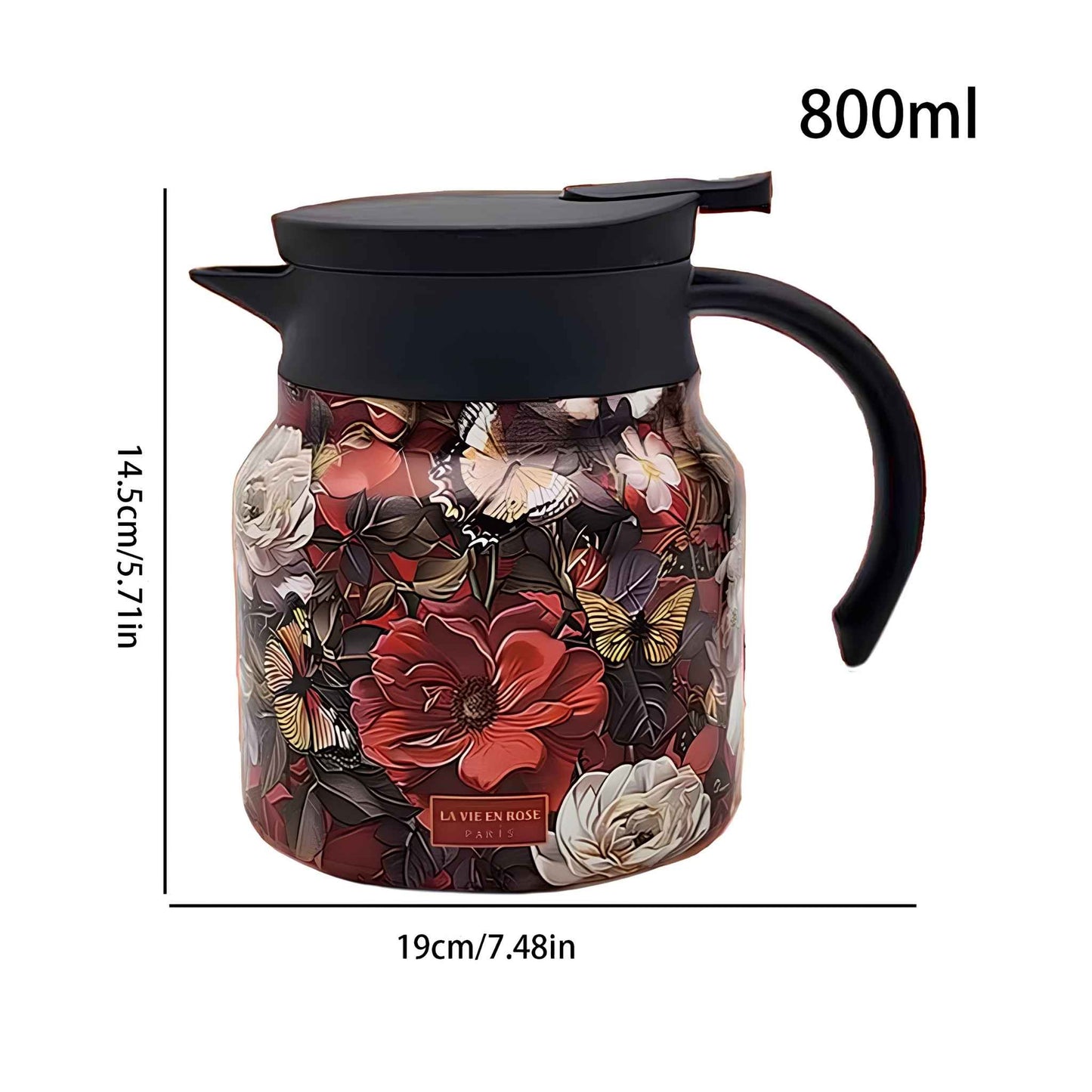 Vintage Thermal Insulated Tea & Coffee Pot – Vacuum Insulated Flask with Tea Filter – Keeps Drinks Hot for Hours – Floral Design Hot Water Thermos