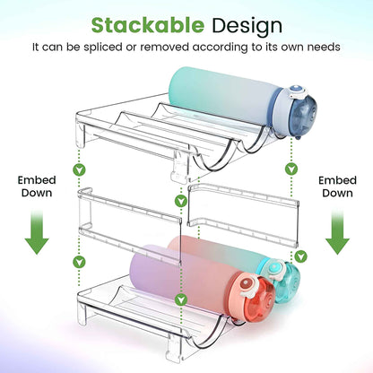 Stackable Water Bottle Organizer for Cabinet – 2 Pack BPA-Free Bottle Storage Rack for Pantry & Refrigerator – Space Saving Kitchen Storage Holder