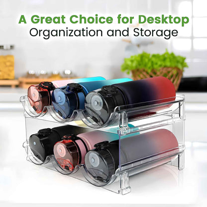 Stackable Water Bottle Organizer for Cabinet – 2 Pack BPA-Free Bottle Storage Rack for Pantry & Refrigerator – Space Saving Kitchen Storage Holder