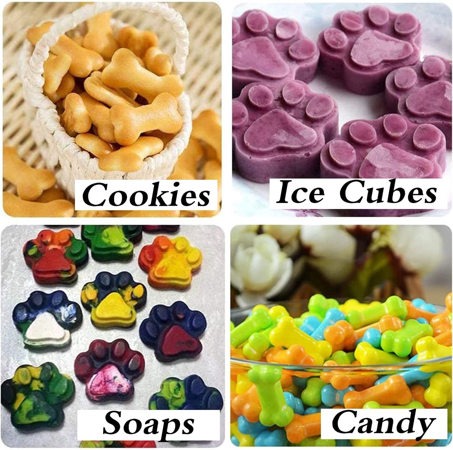 2 Pack Silicone Molds Puppy Dog Paw and Dog Bone Silicone Dog Treat Molds for Baking Chocolate,Candy,Jelly,Ice Cube,Dog Treats