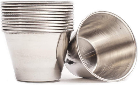 4 Oz Ramekin Stainless Steel Condiment Dipping Sauce Cups Au Jus Commercial Grade (12, 4 Oz)