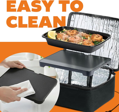 Mini Heated Lunch Box- Portable Electric Food Warmer for Men and Women - Great for Work, Office, and Construction - Cook, Reheat, and Eat on the Go - 120V - Black