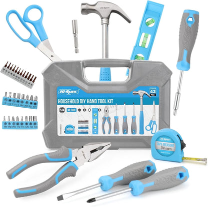 42Pcs Blue Small Basic Tool Kit for Household – Compact DIY Set for Home, Office & Dorm Repairs