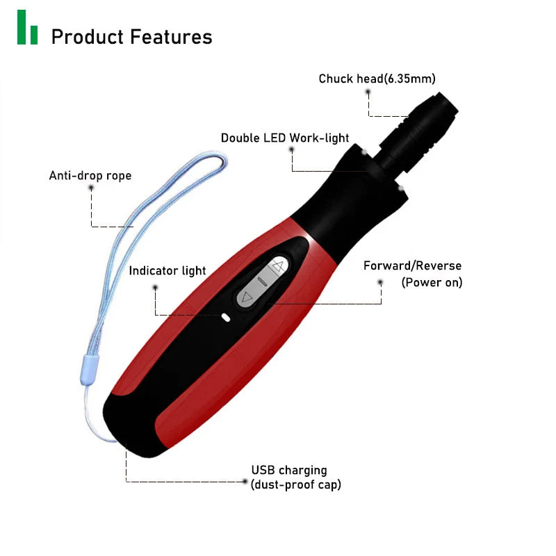 Electric Screwdriver Cordless 2000Mah Rechargeable Battery Power Tools Set Manual and Automatic Integrated LED Repair Tools