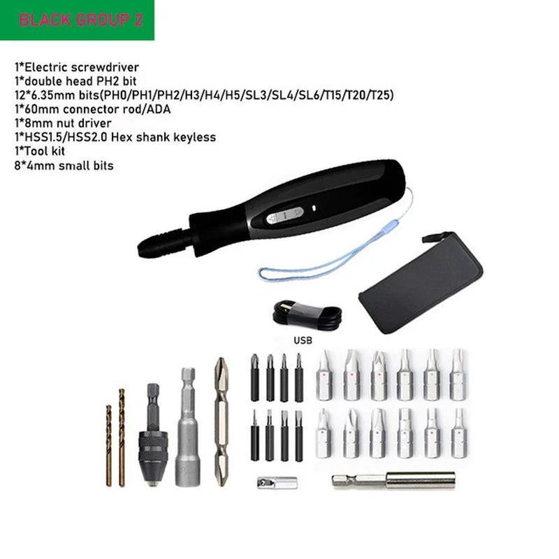 Electric Screwdriver Cordless 2000Mah Rechargeable Battery Power Tools Set Manual and Automatic Integrated LED Repair Tools