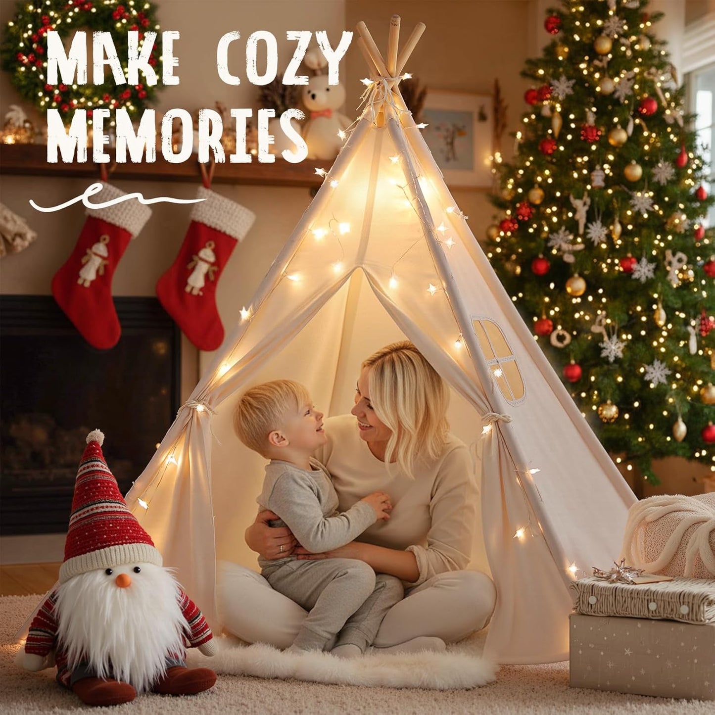 Teepee Tent for Kids Indoor - Toddler Play Tent Washable Tipi Sleepover Tents for Girls & Boys - Foldable Playhouse Gift Toys