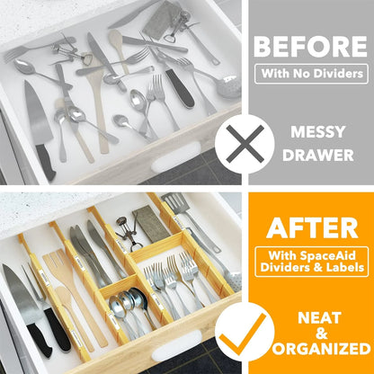 Bamboo Kitchen Organizer Drawer Dividers, Expandable(17-22 In), 17"L X 0.6"W X 2.6"H