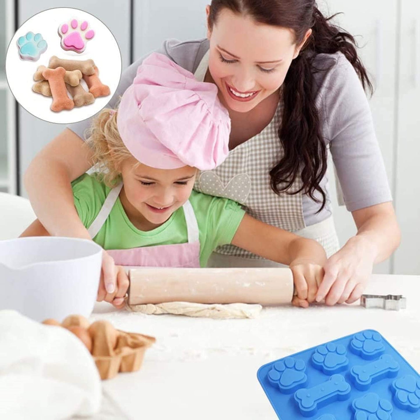 2 Pack Silicone Molds Puppy Dog Paw and Dog Bone Silicone Dog Treat Molds for Baking Chocolate,Candy,Jelly,Ice Cube,Dog Treats