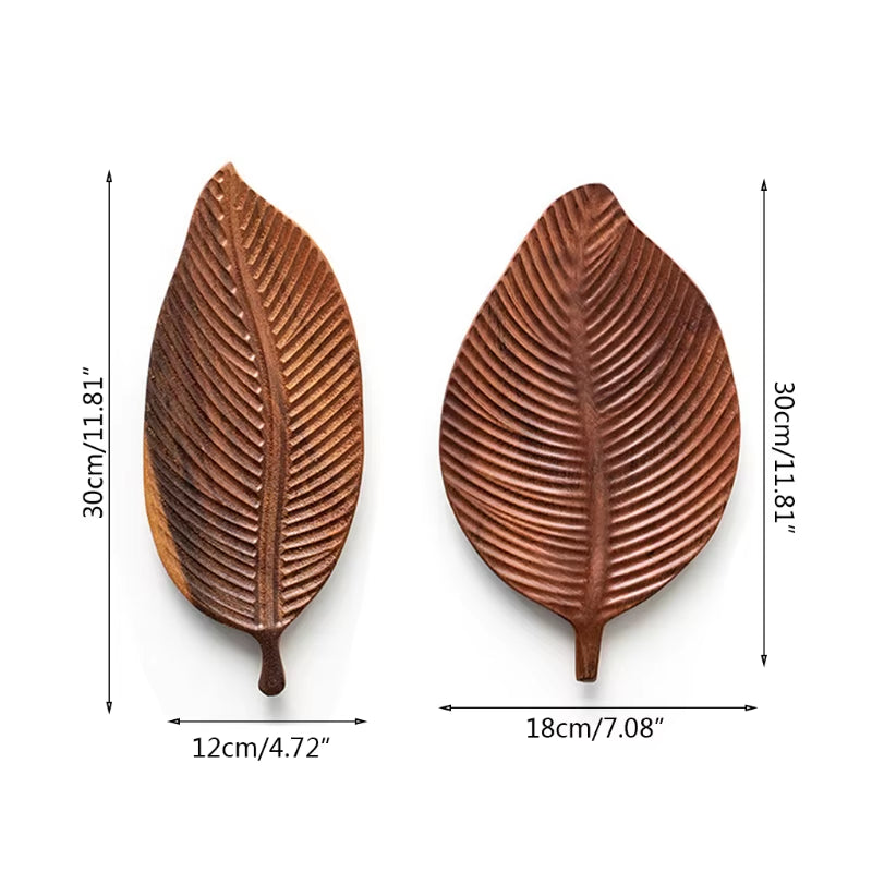Q9QF Wooden Leaf Shape Refreshment Tray Fruit Tray Dessert Snack Plate Japanese Style Bread Wooden Plate Decorative Tableware