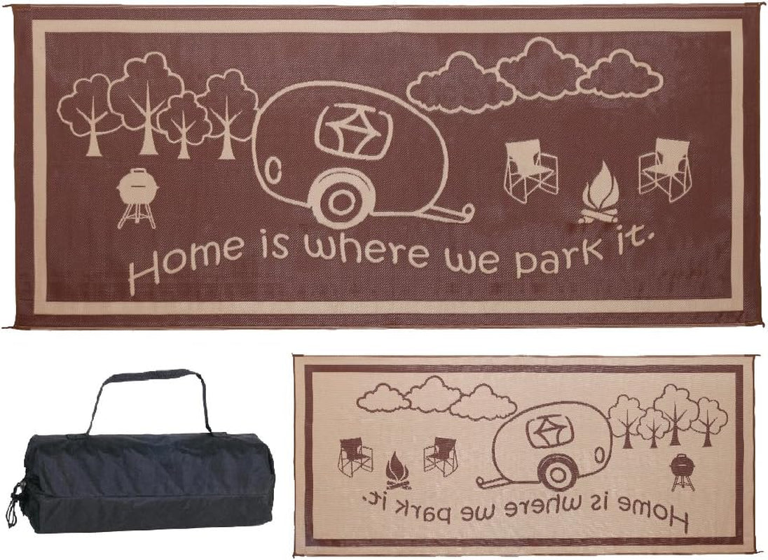 8-Feet X 18-Feet Outdoor RV Home Patio Reversible Mat - Brown/Beige