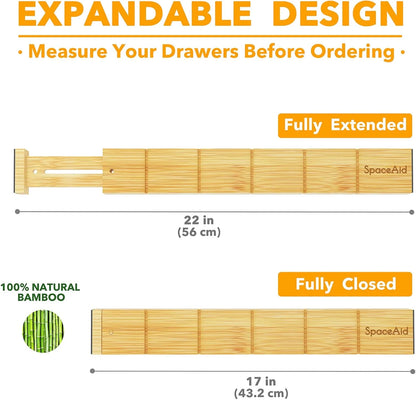 Bamboo Kitchen Organizer Drawer Dividers, Expandable(17-22 In), 17"L X 0.6"W X 2.6"H