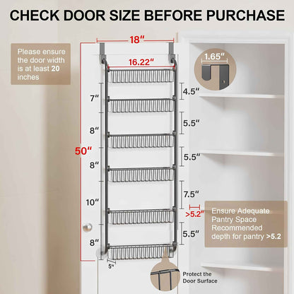 Over the Door Pantry Organizer – 6-Tier Metal Storage Rack with Adjustable Hanging Baskets