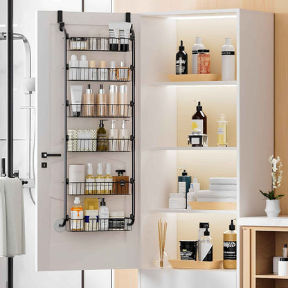 Over the Door Pantry Organizer – 6-Tier Metal Storage Rack with Adjustable Hanging Baskets