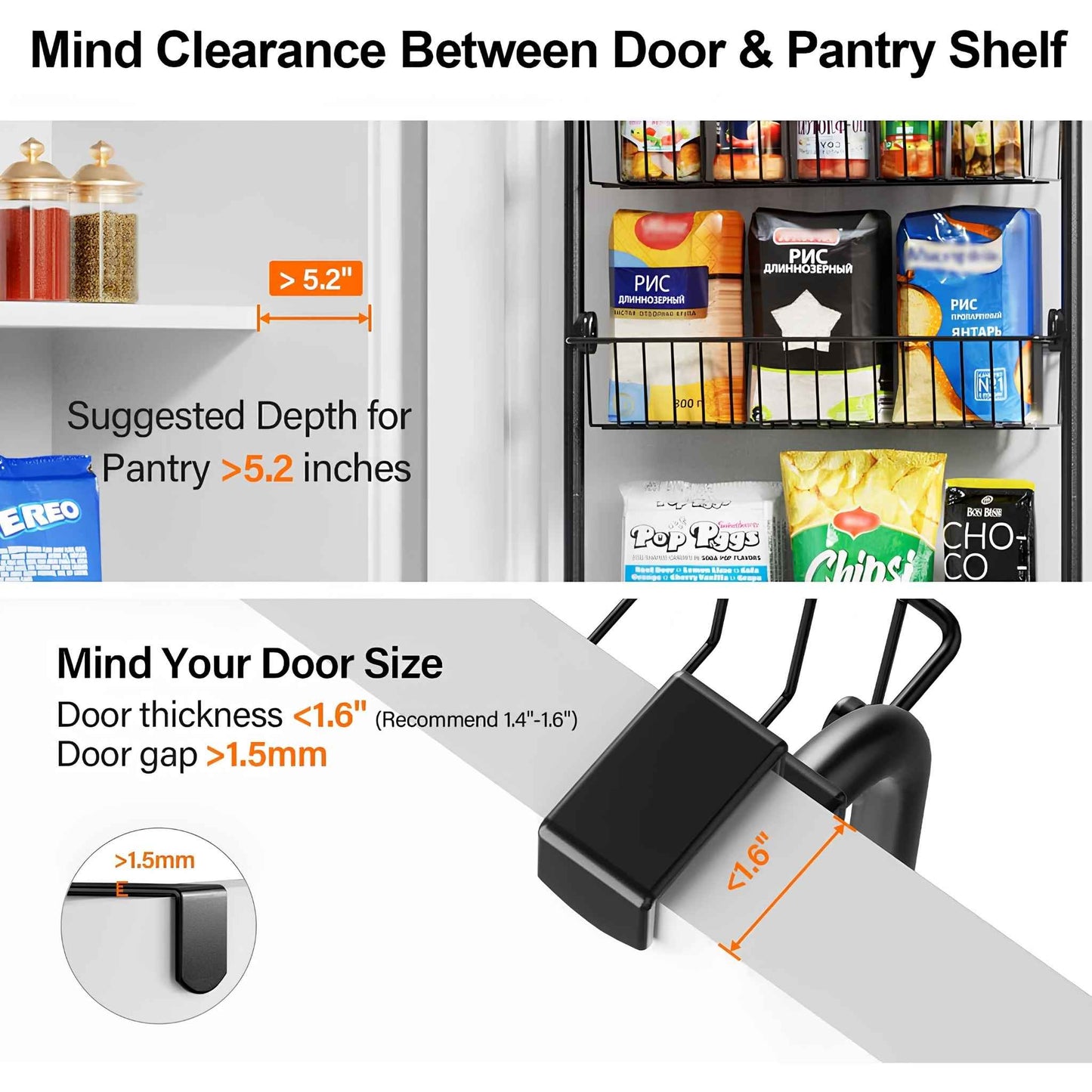 Over the Door Pantry Organizer – 6-Tier Metal Storage Rack with Adjustable Hanging Baskets
